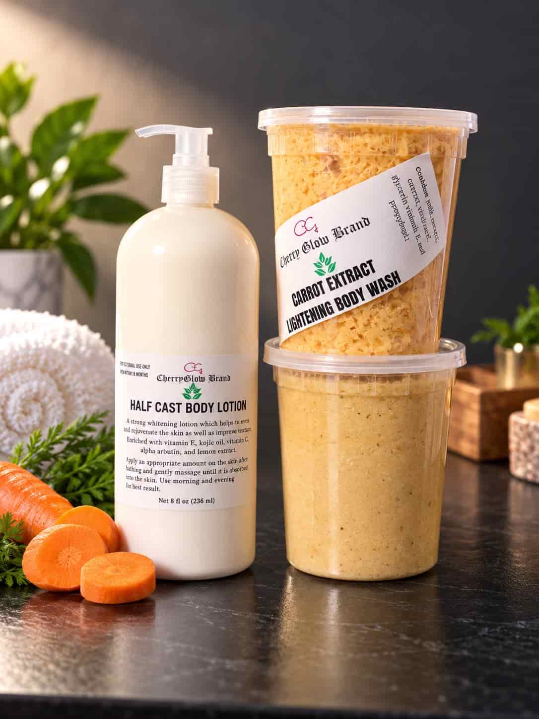 Super Half Cast lightening kit (3 products) With Licorice scrub & carrot soap